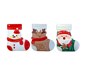 Saquinho Plástico Hermético Bota Natal Biscoito e Doces 8Un