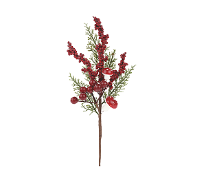Enfeite Galho Decorativo Bosque Cogumelos e Frutinhas Vermelho 1Un