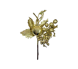 Galho Pick Bolinhas Douradas Glitter Decoração Natal 1Un