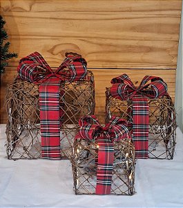 Enfeite Caixa de Presente Decoração Árvore de Natal 3Un