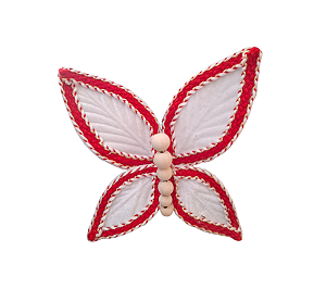 Galho Decorativo Borboleta Branco/ Vermelho Veludo Natal 1Un