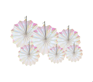 Kit Enfeite Leque de Papel 20/30/40cm - 6Un Branco Furtacor