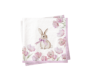 Guardanapo Papel Coelho Flores Rosa 32,5x32,5cm 20Un
