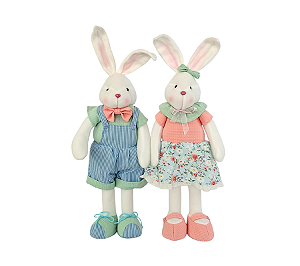Enfeite Decorativo Casal Coelhos em Pé Páscoa