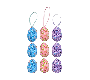 Ovos Decorativos Páscoa Azul/Rosa/Lilás 5cm 9Un