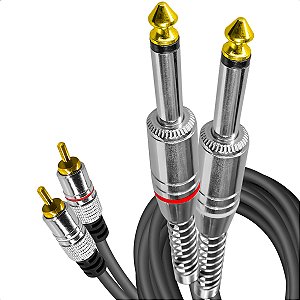 Cabo Auxiliar de Audio 2 Rca X 2 P10 Mono Profissional 1,80m