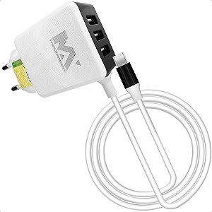 Carregador Rápido Turbo para Celular Tipo C com 3 Usb Extra