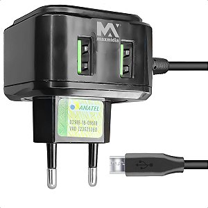 Carregador de Celular Micro Usb V8 com 2 Entrada Usb Rapido