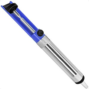 Sugador de Solda Metálico de Mão 19cm Prata Azul
