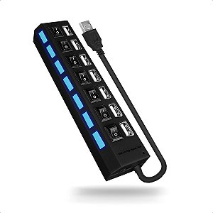 Hub Extensor Usb 2.0 7 Portas Pen Driver com Botão On Off