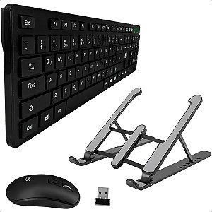 Kit para Notebook Suporte Base + Teclado e Mouse Sem Fio