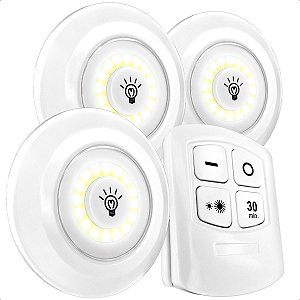 3 Luminária Lâmpada Spot Led Sem Fio E Controle Remoto Timer