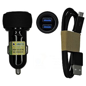 Carregador Veicular 12W 2 Entrada Usb E Cabo Para V8 Recarga