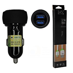 Carregador De Uso Veicular Com 2 Entradas Usb E Cabo Usb V8