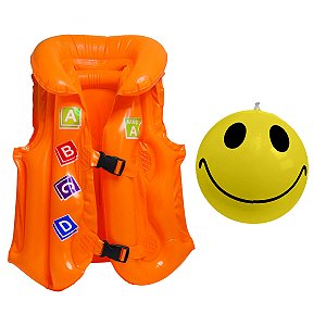 Kit Colete Tamanho G E Bola Inflável Infantil Para Piscinas