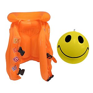 Kit Colete Inflável Ajustável Infantil E Bola Para Piscinas