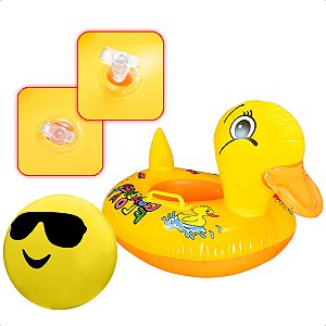 Kit Boia De Pato Inflável Com Bola De Sorriso Para Piscinas