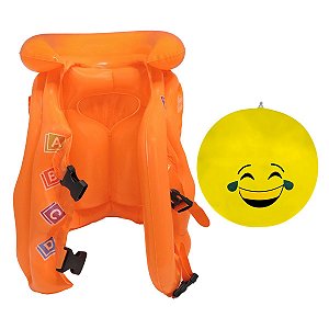 Kit Colete Com Duas Fivelas Infantil E Bola Inflável Aquática