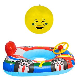 Kit Boia Com Volante E Bola De Emoji Inflável Infantil