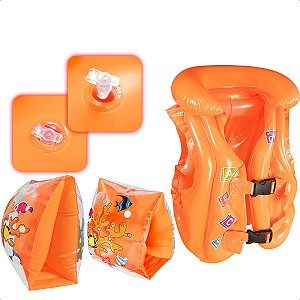 Kit Aquático Infantil Colete Mais 2 Boias De Braços Inflável