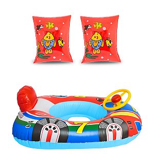 Kit Boia Corrida Divertida Volante Mais 2 Boias De Braços