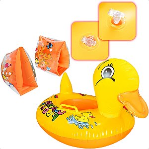 Kit Boia Fralda Pato Aquático E 2 Boias De Braço Pra Diversão