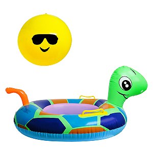 Kit Aquático Divertido Boia Colorida E Bola Emoji Para Alegria
