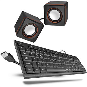Kit Multimida Caixinha De Som P2 Multimida E Teclado Com Fio