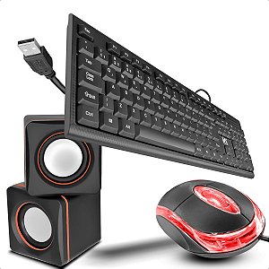 Kit Caixinhas De Som Fio P2 E Mouse E Teclado De Conexão Usb