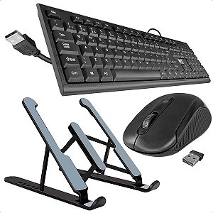 Conjunto Teclado E Mouse Com Fio E Base Notebook Articulável