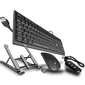 Kit Mouse E Teclado Com Base Dobrável De Notebook E Hub Usb
