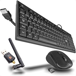 Kit Teclado E Mouse Com Antena Wireless Usb Para Informática