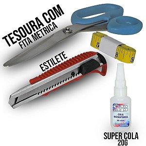 Kit Papelaria Prático Completo Com Tesoura Estilete E Cola