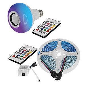 Kit Iluminação Festivo Com Lâmpada Bluetooth E Fita Led Rgb