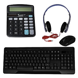 Kit Office Com Calculadora Teclado E Mouse Sem Fio E Fone