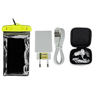 Kit Para Celular Com Capa A Prova D'água E Fone E Carregador