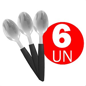Conjunto 6 Colheres de Chá Aço Inox com Cabo em PVC Preto - Leve e Funcional para a Cozinha