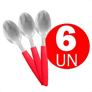 Jogo com 6 Colheres de Chá em Aço Inox com Cabo em PVC vermelho - Resistentes e Elegantes