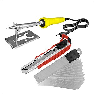 Ferro De Solda 30W 220V Elétrico + Kit Estilete 10 Laminas