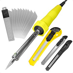 Ferro De Solda 30W 220V Ponta Fina + Kit Estilete 10 Laminas