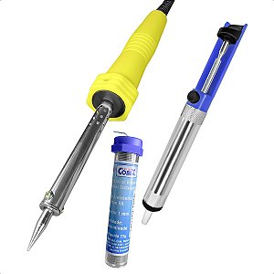 Ferro De Solda 127V 60W Com Sugador E Tubo De Estanho 22g Kit