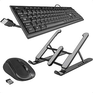 Kit Teclado e Mouse Com Fio USB Com Led + Base Suporte Portátil Notebook Tablet Dobrável