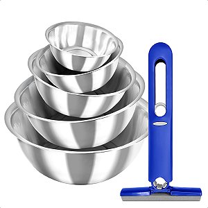 Kit 5 Tigelas Aço Inox Multiuso e Mini Mop Rodo Mágico