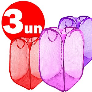 Kit Com 3 Cesto de Roupa Multiuso Lavandeira Organizador