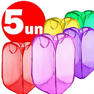 Cesto De Roupa Dobrável Infantil Casa Banheiro Kit Com 5