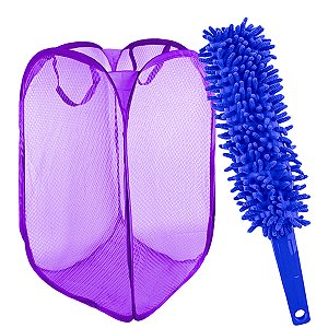 Cesto De Roupa Suja Dobrável Organizador E Espanador De Pó