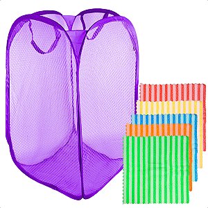 Cesto De Roupa Suja Dobrável Organizador E Pano Microfibra