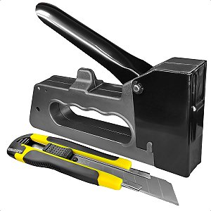 Grampeador Tapeceiro Profissional + Estilete Com Trava 18mm