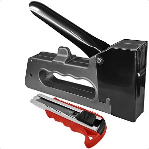 Grampeador Profissional Manual Aço + Estilete 18mm Com Trava