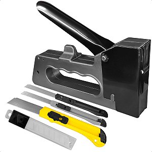 Grampeador Tapeceiro Alta Pressão Manual Kit 3 Estilete